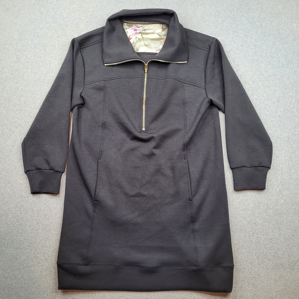 Tommy Bahama Pullover Dress Womens Medium Black 1/4 Zip Island Soft Performance